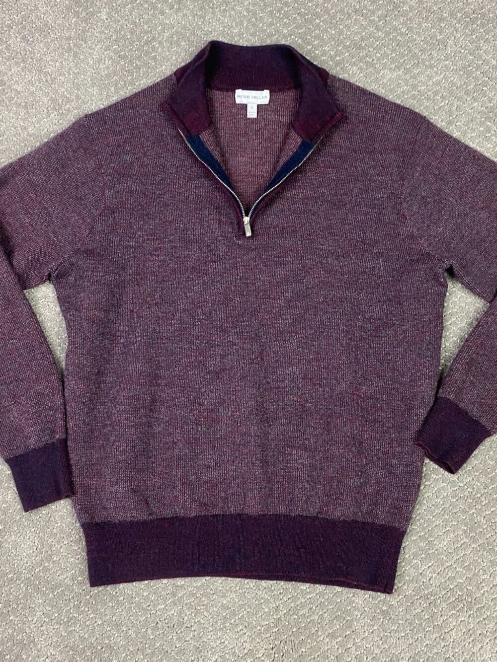 Peter Millar Crown Breaker Birdseye 1/4 Zip Sweater Lrg Medium Short Red Merino
